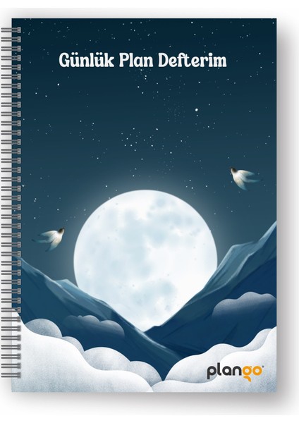 Ay ve Bulutlar Spiralli Günlük Planlama Defteri - 100 Sayfa - 17X24 Planlayıcı Defter