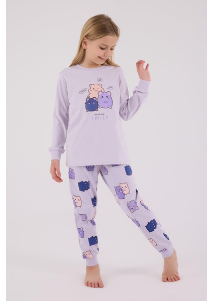 Kız Çocuk Uzun Kol Pijama Takım Lila