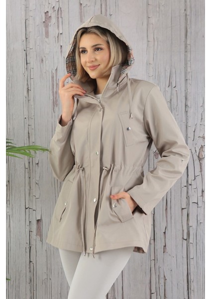 Kadın Suya Dayanıklı Trençkot Kapüşonlu Ekoseli Vizon Trençkot Bonded Kumaş Trençkot fiyatları