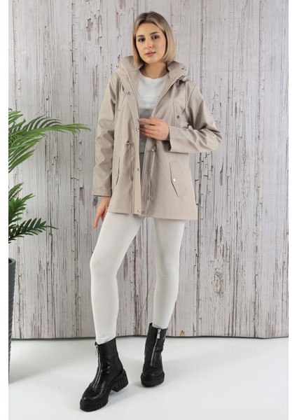 Kadın Suya Dayanıklı Trençkot Kapüşonlu Ekoseli Vizon Trençkot Bonded Kumaş Trençkot indirimleri