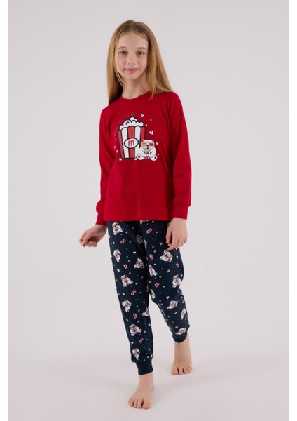Kız Çocuk Uzun Kol Pijama Takım Kırmızı