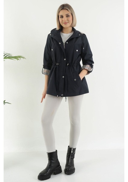 Kadın Suya Dayanıklı Trençkot Kapüşonlu Ekoseli Vizon Trençkot Bonded Kumaş Trençkot fiyatları