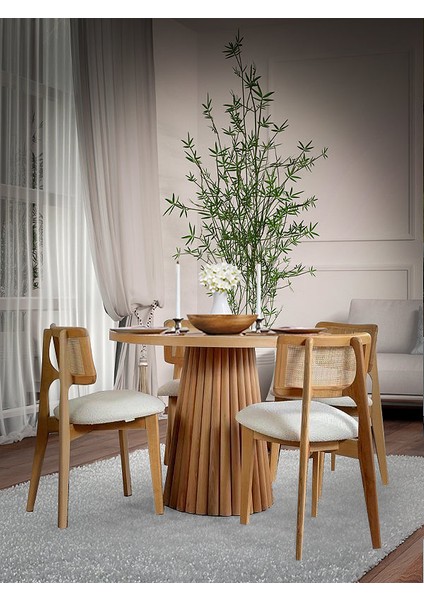 Seraphine Iskandinav Natural Ahşap Masa Sandalye Takımı 110X110