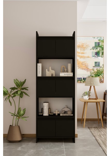 Modo siyah Mdf Raflı Kapaklı Kitaplık 176 cm