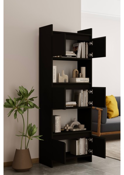 Modo siyah Mdf Raflı Kapaklı Kitaplık 176 cm modelleri