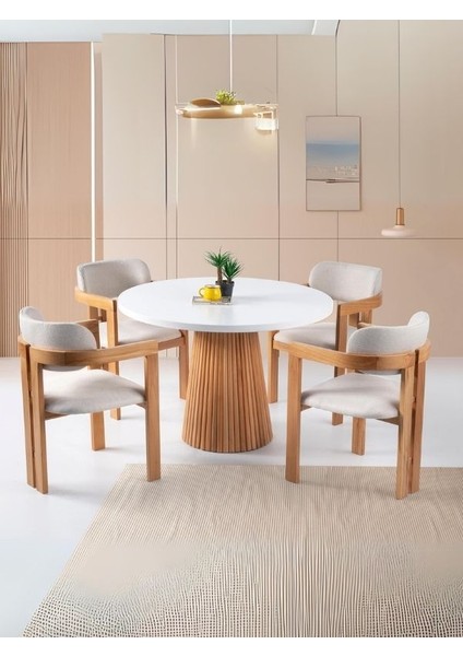 Norac Iskandinav Natural Ahşap Masa Sandalye Takımı 100X100