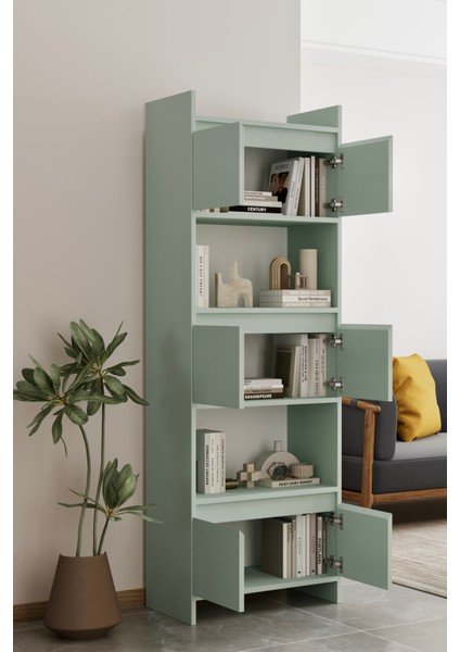 Modo mint yeşili Mdf Raflı Kapaklı Kitaplık 176 cm modelleri