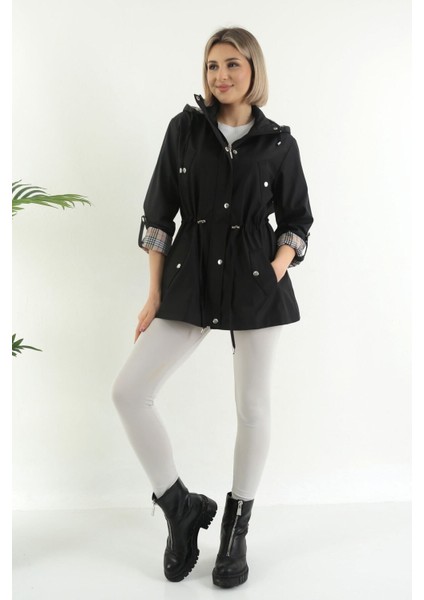 Kadın Suya Dayanıklı Trençkot Kapüşonlu Ekoseli Vizon Trençkot Bonded Kumaş Trençkot fiyatları