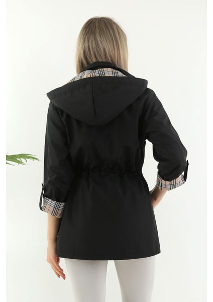 Kadın Suya Dayanıklı Trençkot Kapüşonlu Ekoseli Vizon Trençkot Bonded Kumaş Trençkot indirimleri