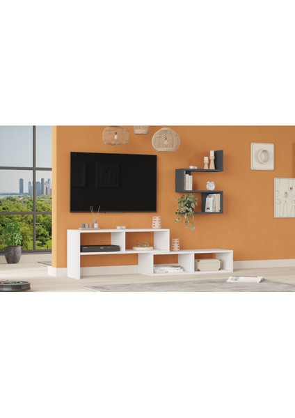 Joffrey Tv Ünitesi Tv Sehpası Raflı Beyaz-Antrasit Jr1-Wan modelleri