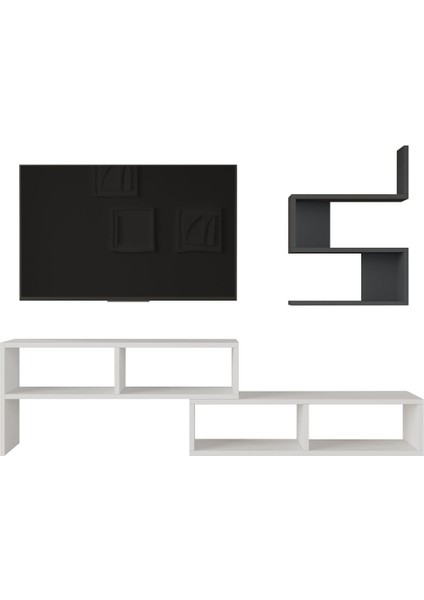 Joffrey Tv Ünitesi Tv Sehpası Raflı Beyaz-Antrasit Jr1-Wan fırsatları