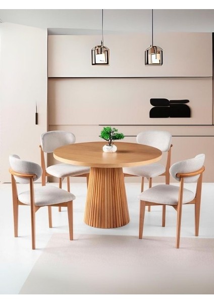 Ares Iskandinav Natural Ahşap Masa Sandalye Takımı 100X100