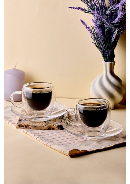 2'li Çift Cidarlı Kahve Fincanı 90ML 4 Parça 17378