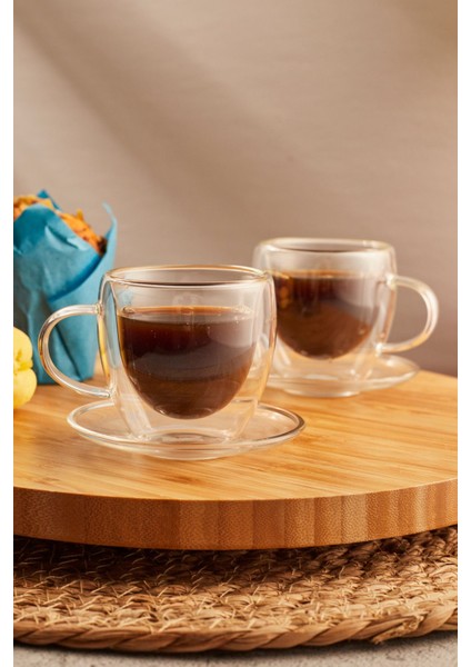 2'li Çift Cidarlı Kahve Fincanı 90ML 4 Parça 17378 modelleri