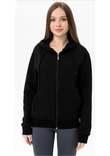 3 Iplik Şardonlu Kanguru Cepli Fermuarlı Sweatshirt