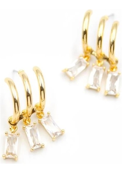 Büyük Baget Taşlı Küpe - Altın