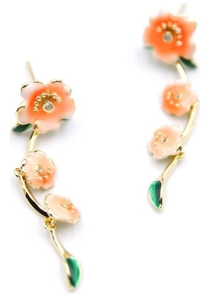 Mineli Çiçek Küpe - Turuncu