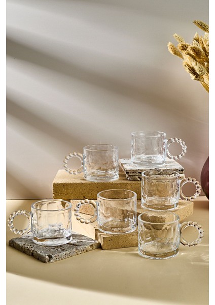 Std Ringo Stone 6'lı Boncuklu 100ML Cam Espresso Türk Kahvesi Fincanı