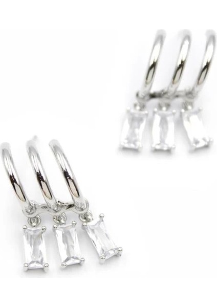 Büyük Baget Taşlı Küpe - Gümüş