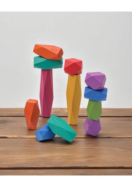 Yeni Bebek Oyuncakları, Ahşap Yapı Taşı, Renkli Taş, Yaratıcı Eğitici Oyuncaklar, Waldorf, Montessori, Iskandinav Tarzı Istifleme Oyunu Gökkuşağı Taş Ahşap Oyuncaklar. ( 12 Adet Yapı Taşı )