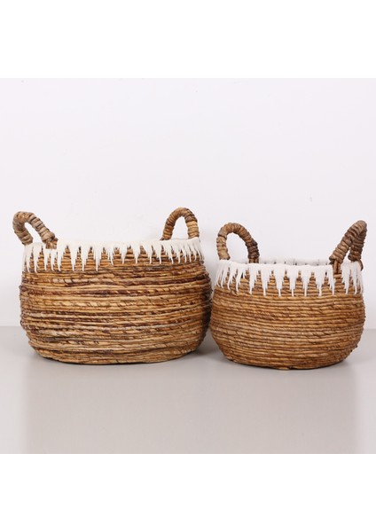 Mylamp Avanos Doğal Abaka El Yapımı Yuvarlak Kulplu 2 Li Sepet