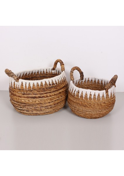 Mylamp Avanos Doğal Abaka El Yapımı Yuvarlak Kulplu 2 Li Sepet modelleri