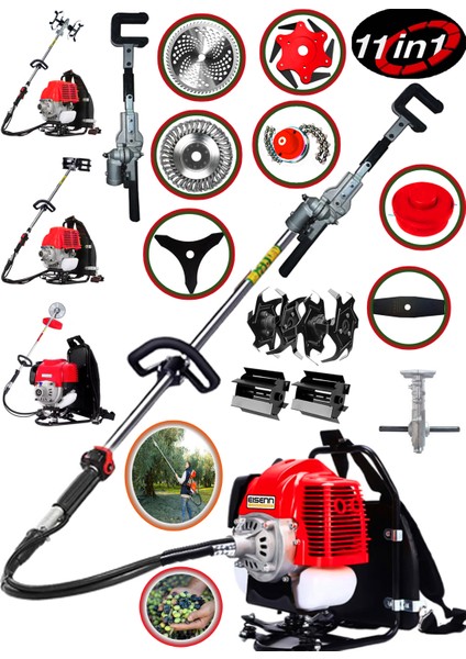 Eısenn Bc 520 12 Parça Sırt Tırpan + Çapalama Aparatları + Zeytin Toplama