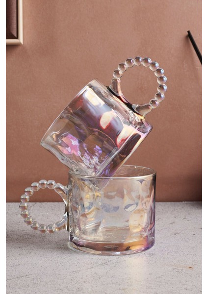 Std Ringo Stone Dream Luster 2'li Cam Kupa Seti 325 ml Boncuk Kulp