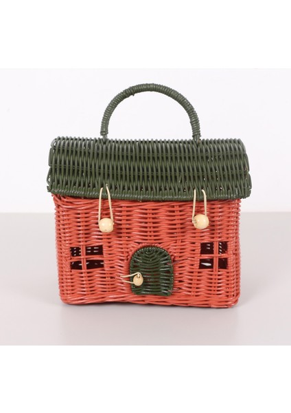 Mylamp Renkli Ev 23X20X13 Cm. Rattan Ev Dekoratif Çanta- Sepet