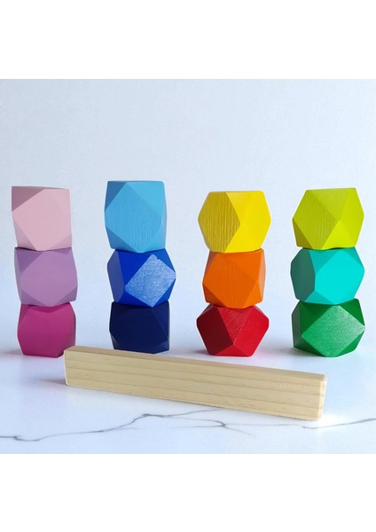 Wood Blocks Ahşap Denge Blokları Montessori Waldorf Eğitimi 12'li Set