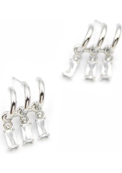 Küçük Baget Taşlı Küpe - Gümüş