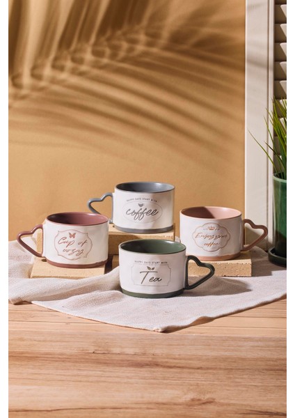 Happy Days 4'lü Porselen New Bone China 250 ml Kupa Seti Mug