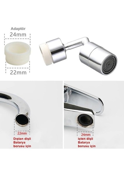 720 Derece Dönme Özellikli, Ekonomik ve İki Fonksiyonlu Krom Kaplama Musluk Ucu - ABS HBCV00002XTYGZ