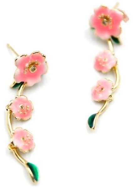 Mineli Çiçek Küpe - Pembe