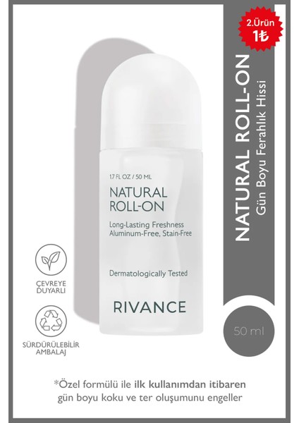 Roll-On Doğal Kokusuz Unisex 50 ml Pudrasız Alüminyum İçermeyen Dermatolojik Onaylı