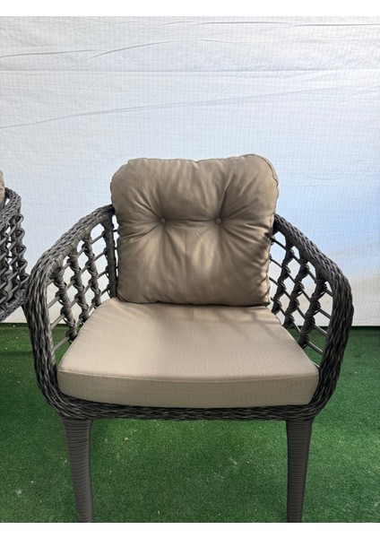 KARTEPE 2 1 1 RATTAN BAHÇE BALKON TAKIMI,ANTRASİT GRİ RATTAN/GRİ KUMAŞ