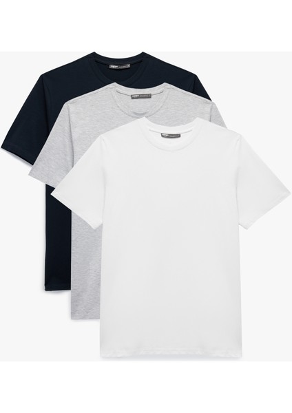 Regular Fit Kısa Kollu Bisiklet Yaka Pamuklu 3'lü Tişört Seti