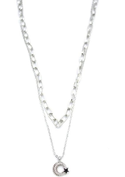 Çoklu Ay Yıldız Kolye - Gümüş