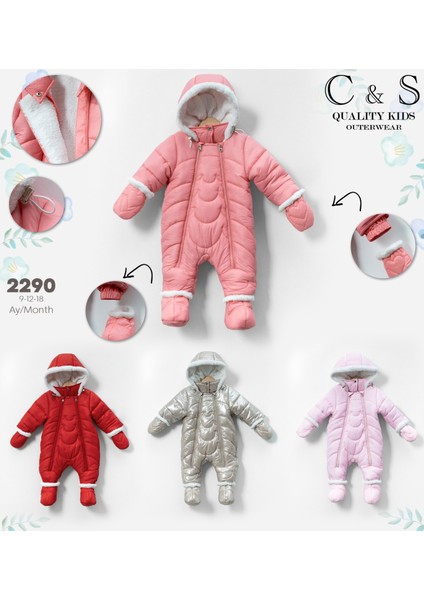 Şerit ve Bombeli Desenli Pati Detaylı Kapüşonlu, Patikli ve Eldivenli Kız Çocuk Kozmonot Tulum Mont fiyatları