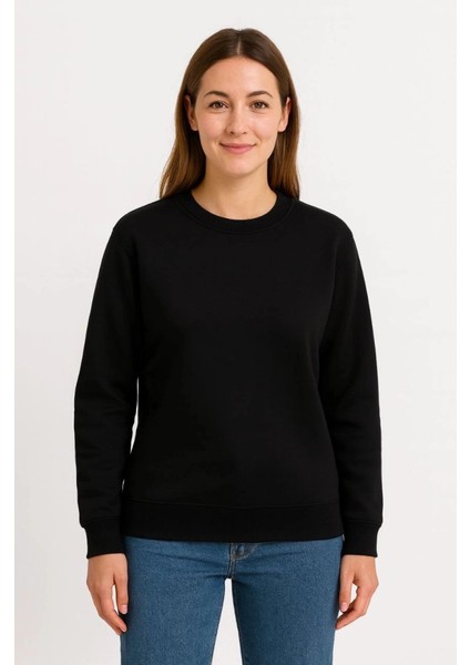 Üç Iplik Düz Bisiklet Yaka Sweatshirt - Siyah modelleri