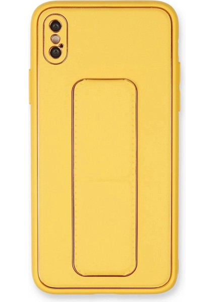 Newface iPhone Xs Max Kılıf Coco Deri Standlı Kapak - Sarı