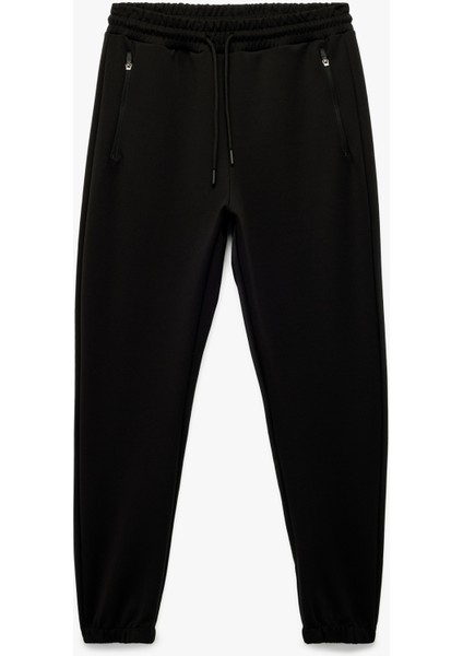 Fermuarlı Cepli Straight Fit Beli Bağcıklı Jogger Spor Eşofman Altı