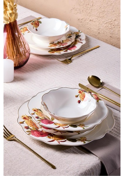 Porselen Rose Garden Bone 24 Parça 6 Kişilik Yemek Takımı