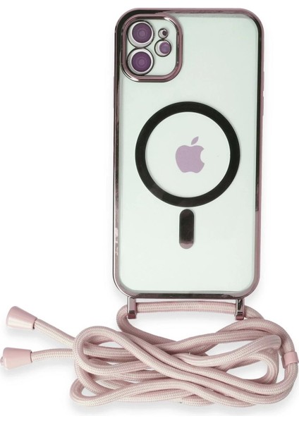 Newface iPhone 12 Kılıf Divo Lazer Askılı Magsafe Kapak - Pembe