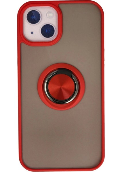 Newface iPhone 15 Kılıf Montreal Yüzüklü Silikon Kapak - Kırmızı