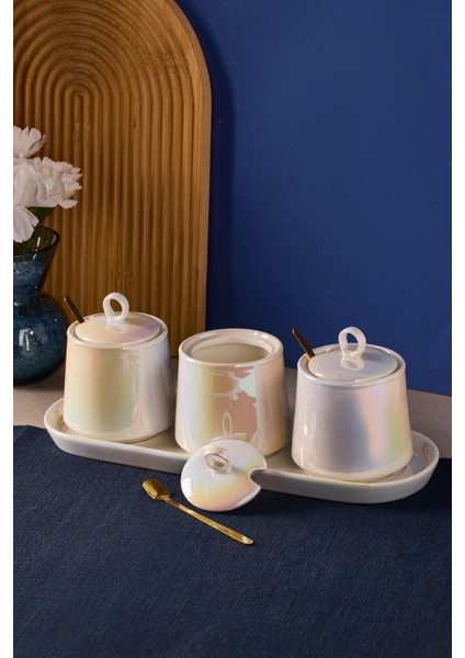 Std Pearl Inci Porselen 3'lü Tepsili Baharatlık Seti modelleri