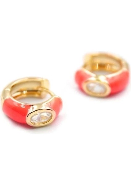 Mineli Halka Küpe - Kırmızı