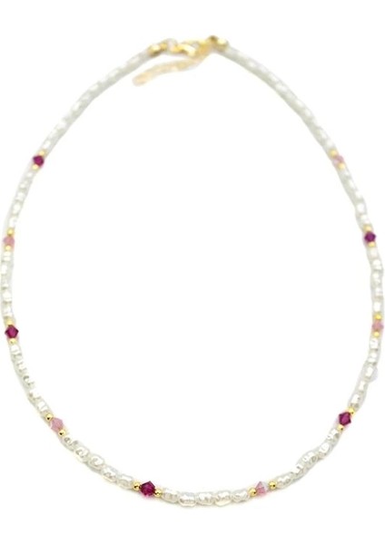 Renkli Boncuklu Inci Kolye - Fuşya fiyatları