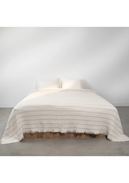Ruby Dolgulu Müslin Çift Kişilik Yatak Örtüsü Ekru Bej 230X250 cm