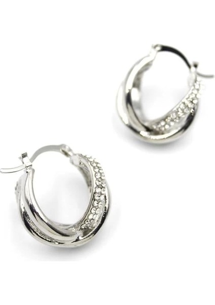 Taşlı Halka Küpe - Gümüş